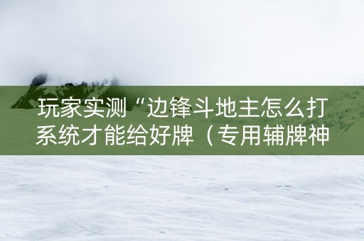 玩家实测“边锋斗地主怎么打系统才能给好牌（专用辅牌神器免安装）