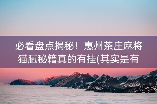 必看盘点揭秘！惠州茶庄麻将猫腻秘籍真的有挂(其实是有挂的)