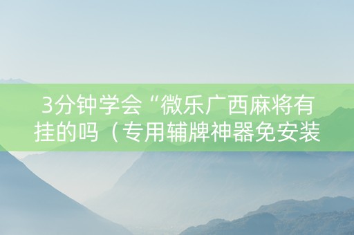 3分钟学会“微乐广西麻将有挂的吗（专用辅牌神器免安装）