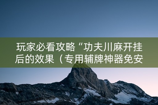玩家必看攻略“功夫川麻开挂后的效果（专用辅牌神器免安装）