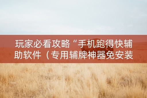 玩家必看攻略“手机跑得快辅助软件（专用辅牌神器免安装）