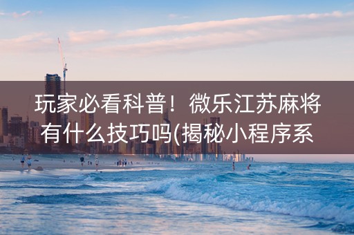 玩家必看科普！微乐江苏麻将有什么技巧吗(揭秘小程序系统发好牌)