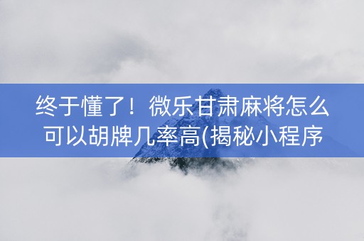 终于懂了！微乐甘肃麻将怎么可以胡牌几率高(揭秘小程序赢的秘诀)