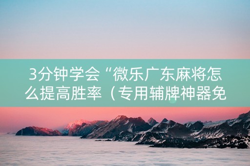 3分钟学会“微乐广东麻将怎么提高胜率（专用辅牌神器免安装）