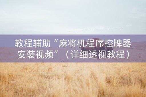 教程辅助“麻将机程序控牌器安装视频”（详细透视教程）-哔哩哔哩