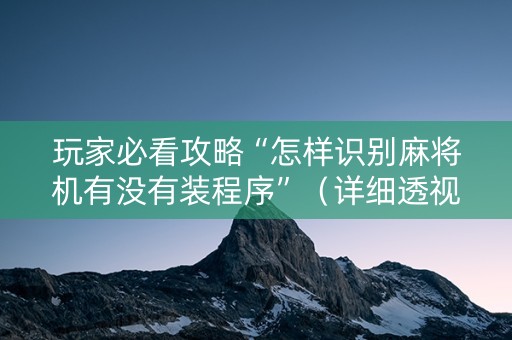 玩家必看攻略“怎样识别麻将机有没有装程序”（详细透视教程）-哔哩哔哩