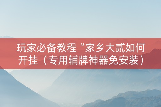 玩家必备教程“家乡大贰如何开挂（专用辅牌神器免安装）