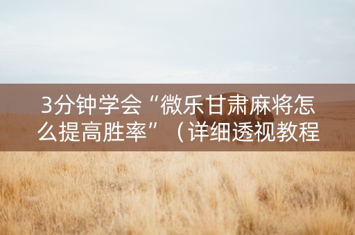 3分钟学会“微乐甘肃麻将怎么提高胜率”（详细透视教程）-哔哩哔哩
