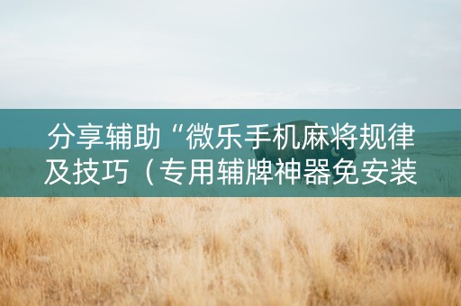 分享辅助“微乐手机麻将规律及技巧（专用辅牌神器免安装）