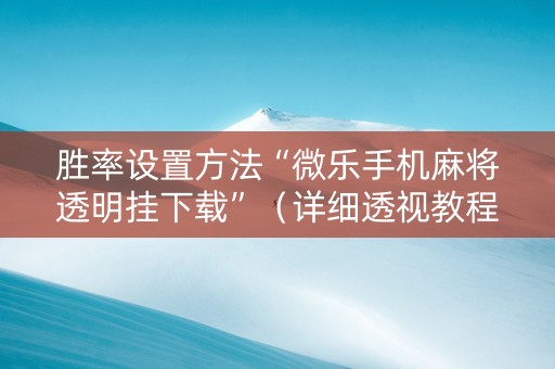 胜率设置方法“微乐手机麻将透明挂下载”（详细透视教程）-哔哩哔哩