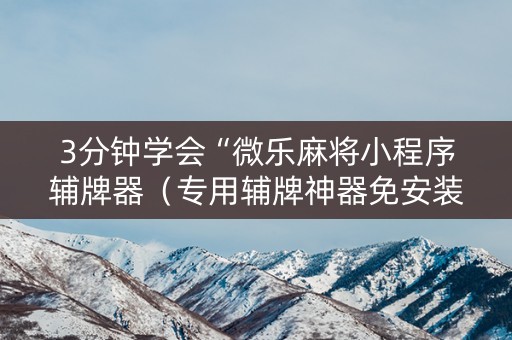 3分钟学会“微乐麻将小程序辅牌器（专用辅牌神器免安装）