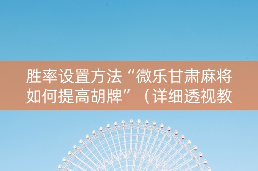 胜率设置方法“微乐甘肃麻将如何提高胡牌”（详细透视教程）-哔哩哔哩