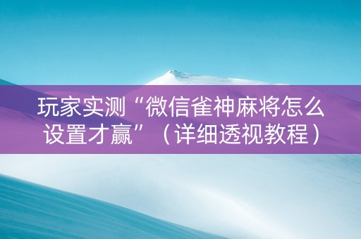 玩家实测“微信雀神麻将怎么设置才赢”（详细透视教程）-哔哩哔哩