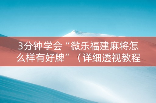3分钟学会“微乐福建麻将怎么样有好牌”（详细透视教程）-哔哩哔哩