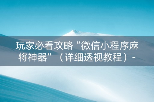 玩家必看攻略“微信小程序麻将神器”（详细透视教程）-哔哩哔哩