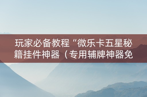 玩家必备教程“微乐卡五星秘籍挂件神器（专用辅牌神器免安装）