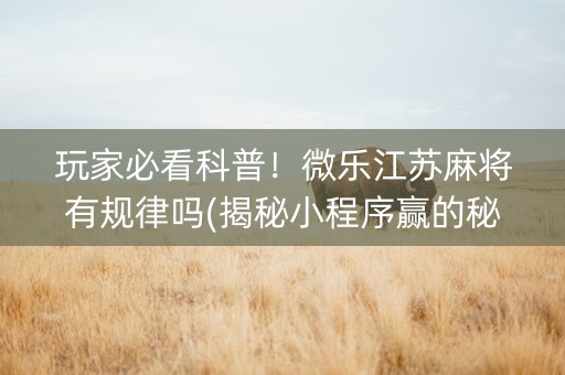 玩家必看科普！微乐江苏麻将有规律吗(揭秘小程序赢的秘诀)