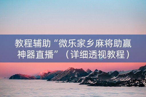 教程辅助“微乐家乡麻将助赢神器直播”（详细透视教程）-哔哩哔哩