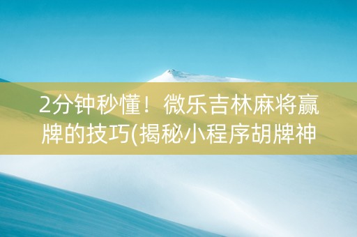 2分钟秒懂！微乐吉林麻将赢牌的技巧(揭秘小程序胡牌神器)