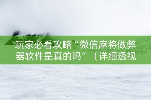 玩家必看攻略“微信麻将做弊器软件是真的吗”（详细透视教程）-哔哩哔哩
