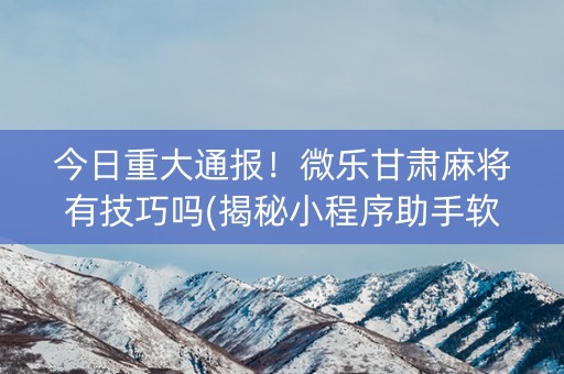 今日重大通报！微乐甘肃麻将有技巧吗(揭秘小程序助手软件)