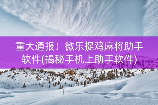 重大通报！微乐捉鸡麻将助手软件(揭秘手机上助手软件)