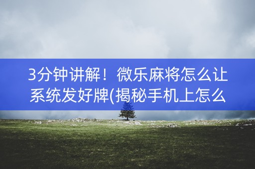 3分钟讲解！微乐麻将怎么让系统发好牌(揭秘手机上怎么容易赢)