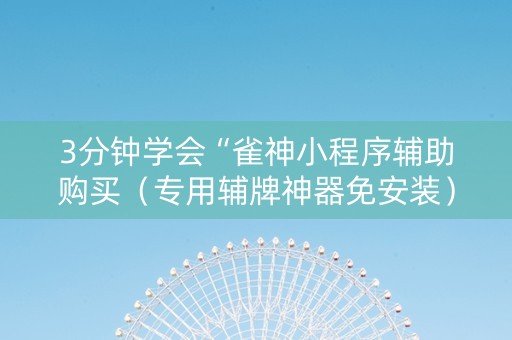 3分钟学会“雀神小程序辅助购买（专用辅牌神器免安装）