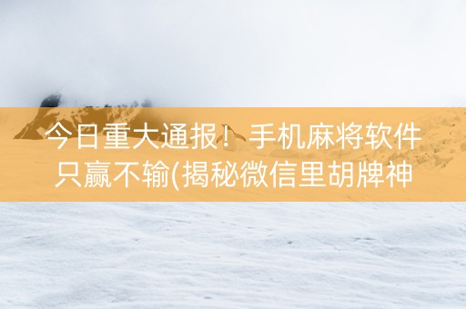 今日重大通报！手机麻将软件只赢不输(揭秘微信里胡牌神器)