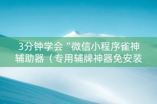 3分钟学会“微信小程序雀神辅助器（专用辅牌神器免安装）