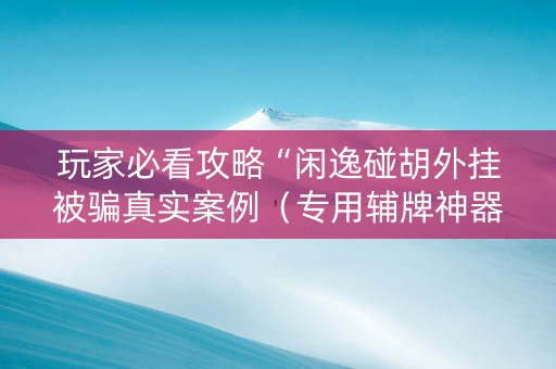 玩家必看攻略“闲逸碰胡外挂被骗真实案例（专用辅牌神器免安装）