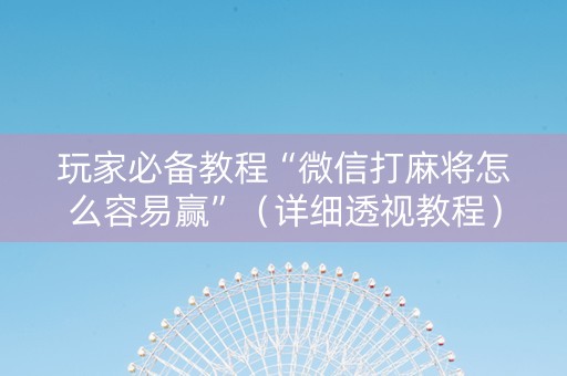 玩家必备教程“微信打麻将怎么容易赢”（详细透视教程）-哔哩哔哩