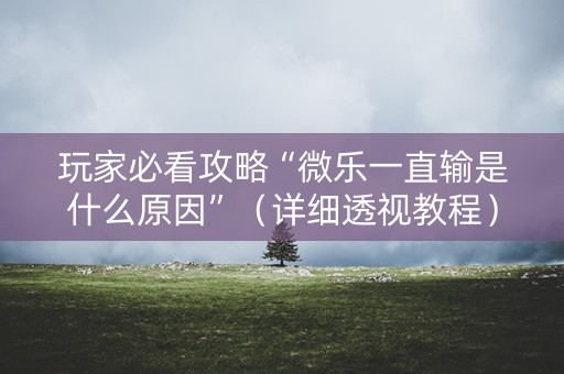 玩家必看攻略“微乐一直输是什么原因”（详细透视教程）-哔哩哔哩