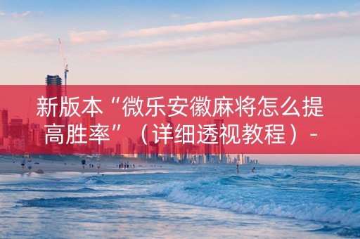 新版本“微乐安徽麻将怎么提高胜率”（详细透视教程）-哔哩哔哩