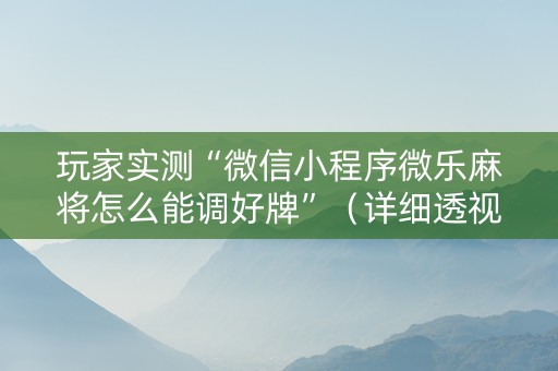 玩家实测“微信小程序微乐麻将怎么能调好牌”（详细透视教程）-哔哩哔哩