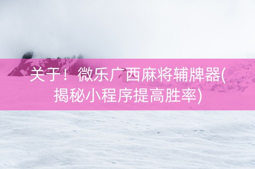 关于！微乐广西麻将辅牌器(揭秘小程序提高胜率)