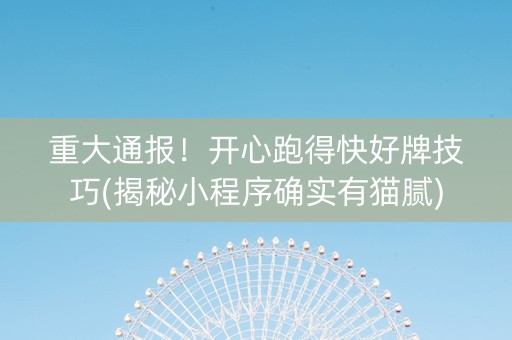 重大通报！开心跑得快好牌技巧(揭秘小程序确实有猫腻)
