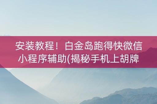安装教程！白金岛跑得快微信小程序辅助(揭秘手机上胡牌神器)