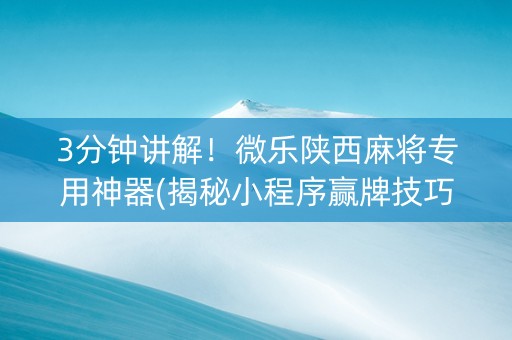 3分钟讲解！微乐陕西麻将专用神器(揭秘小程序赢牌技巧)
