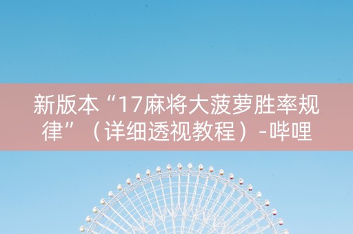新版本“17麻将大菠萝胜率规律”（详细透视教程）-哔哩哔哩