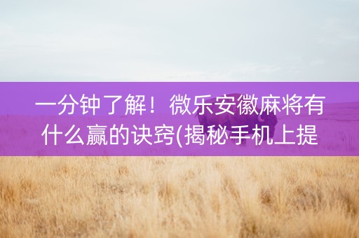 一分钟了解！微乐安徽麻将有什么赢的诀窍(揭秘手机上提高胜率)