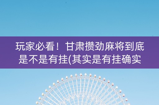 玩家必看！甘肃攒劲麻将到底是不是有挂(其实是有挂确实有挂)