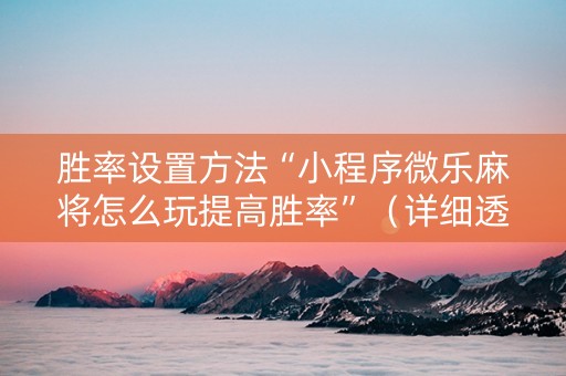 胜率设置方法“小程序微乐麻将怎么玩提高胜率”（详细透视教程）-哔哩哔哩