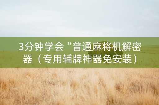 3分钟学会“普通麻将机解密器（专用辅牌神器免安装）