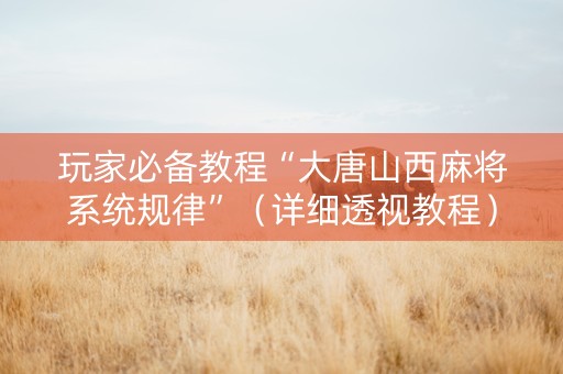 玩家必备教程“大唐山西麻将系统规律”（详细透视教程）-哔哩哔哩