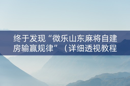 终于发现“微乐山东麻将自建房输赢规律”（详细透视教程）-哔哩哔哩