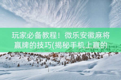 玩家必备教程！微乐安徽麻将赢牌的技巧(揭秘手机上赢的秘诀)