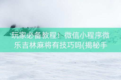 玩家必备教程！微信小程序微乐吉林麻将有技巧吗(揭秘手机上赢牌的技巧)