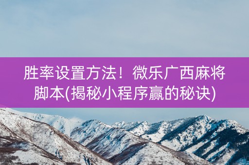 胜率设置方法！微乐广西麻将脚本(揭秘小程序赢的秘诀)