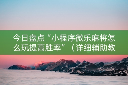今日盘点“小程序微乐麻将怎么玩提高胜率”（详细辅助教程）-哔哩哔哩